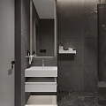 Modern Hotel Bathroom Interior With Dark Gray Walls White Toilet And Shower Fixture