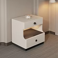 Modern White Bedside Table With Two Drawers Lighted Shelf And White Cup 3d model