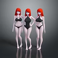 Sculpture Carving Of Three Female Figures With Red Hair And Bikini In Artistic Standing Poses