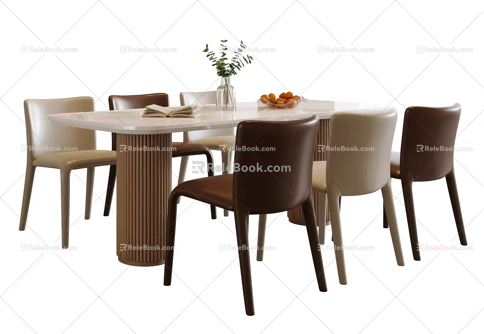Modern Cream Style Dining Table and Chair Combination Leather Dining Chair Dining Table Decoration Rectangular Dining Table 3d model