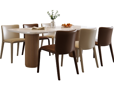 Modern Cream Style Dining Table and Chair Combination Leather Dining Chair Dining Table Decoration Rectangular Dining Table model