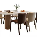 Modern Cream Style Dining Table and Chair Combination Leather Dining Chair Dining Table Decoration Rectangular Dining Table 3d model