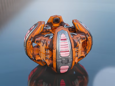 Orange Futuristic Mechanical Device With Complex Metallic Structure And Core Details 3d model