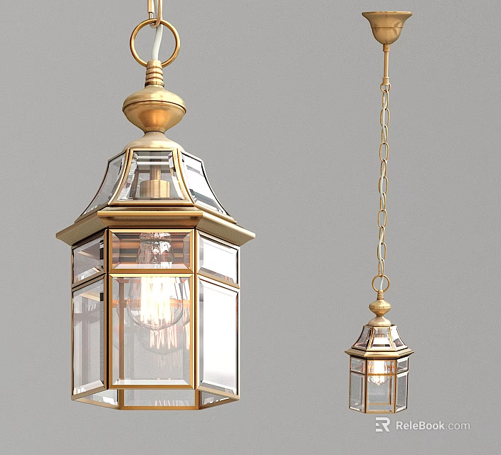 Classical Vintage Hanging Lamps with Golden Frame and Glass Shade for Interior Decoration 3d model 