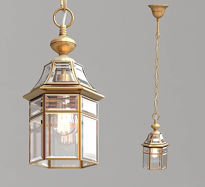 Classical Vintage Hanging Lamps with Golden Frame and Glass Shade for Interior Decoration 3d model