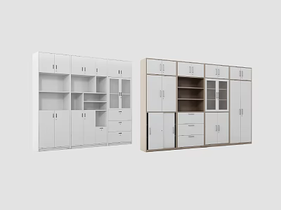 White and Wood Modern Storage Cabinet Units With Doors Drawers and Open Shelves 3d model