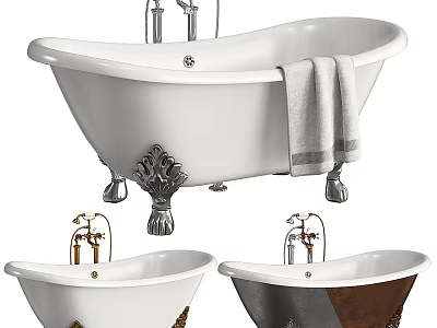 Elegant White Freestanding Bathtub With Decorative Silver Feet And Gray Towel 3d model