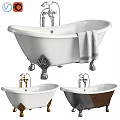 Elegant White Freestanding Bathtub With Decorative Silver Feet And Gray Towel