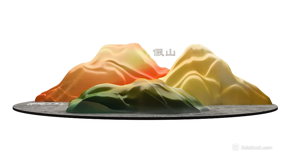 Colorful Sculpted Rockery Scenic Photo Check-in Spot With Vibrant Orange Yellow Green Hues 3d model 