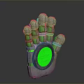 Household Mechanical Hand Decoration with Green Glowing Circular Area and Gray Metallic Texture