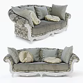 Classic Two Seater Sofa With Floral Pattern Fabric Gray Gold Cushions And White Carved Legs