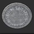 Carved Circular Stone Wood Decorative Plate With Intricate Patterns And Design
