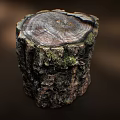 Close Up Of Tree Stump With Visible Annual Rings Green Moss And Textured Bark