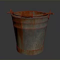 Rusty Metal Bucket With Red Handles For Daily Household Use
