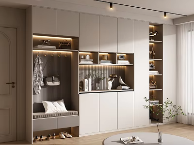 Modern Shoe Cabinet With Storage Seating Hanging Space And Decorative Lighting 3d model