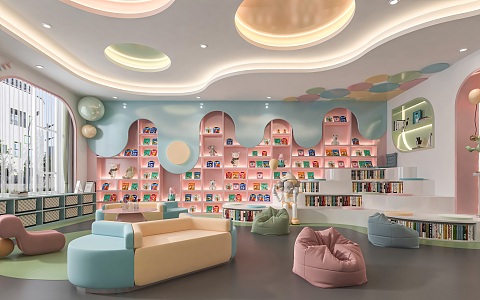 Modern Kindergarten Children's Book Reading Room Library Children's Color Sofa Combination Children's Creative Bookcase Lazy Sofa 3d model