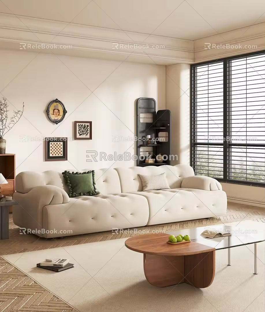 Modern double sofa sofa coffee table combination 3d model