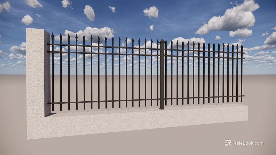 Modern Garden Wall Design With Stone Base And Metal Railings In Outdoor Space 3d model 