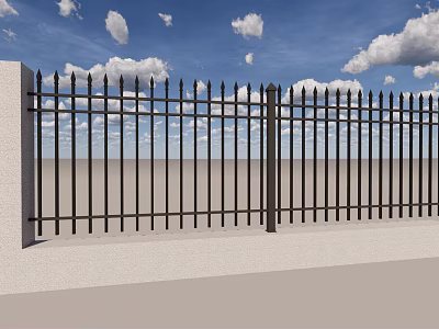 Modern Garden Wall Design With Stone Base And Metal Railings In Outdoor Space 3d model