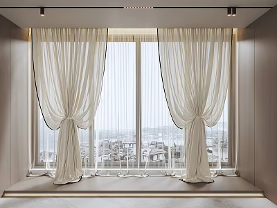 Elegant White Curtains With Sheer Layers For Modern Window Room Decor 3d model