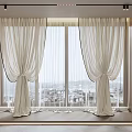 Elegant White Curtains With Sheer Layers For Modern Window Room Decor 3d model
