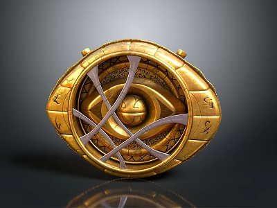 Golden Circular Decorative Item With Intricate Eye Design And Ancient Symbols 3d model