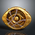 Golden Circular Decorative Item With Intricate Eye Design And Ancient Symbols