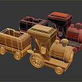 Colorful Toy Train Set With Orange Black And Red Carriages And Locomotive