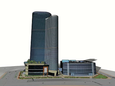 Modern High Rise Office Buildings With Glass Facade And Commercial Plaza Design 3d model