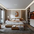 Modern Bedroom Interior With Large Bed Circular Decor Wardrobe And Area Rug 3d model