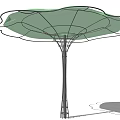 Green Pergola With Curved Petal Shaped Canopy And Central Support Structure