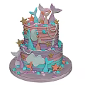 Two Tiered Mermaid Themed Cake With Pastel Pink Purple Decorations Stars And Pearls