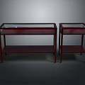 Dark Red Glass Top Side Tables With Two Tier Shelves And Wooden Frame Set