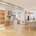 Bright Modern Open Concept Living And Dining Room With Wood Tone Decor And Connected Kitchen