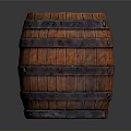 Traditional Wooden Barrel With Metal Hoops And Textured Surface For Home Decor Use