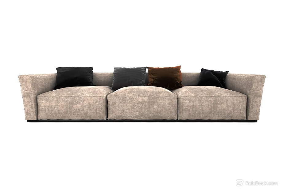 Light Beige Three Seater Sofa With Black Grey Brown Decorative Pillows 3d model