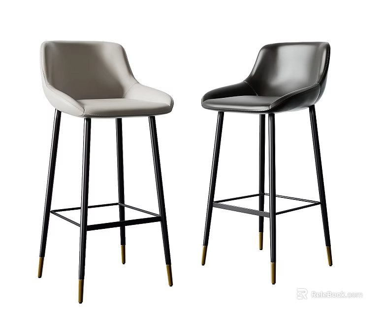 Modern Bar Stools With Light Gray And Black Leather Upholstery And Metal Legs Design 3d model 