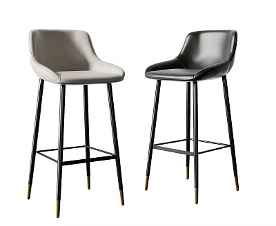 Modern Bar Stools With Light Gray And Black Leather Upholstery And Metal Legs Design 3d model