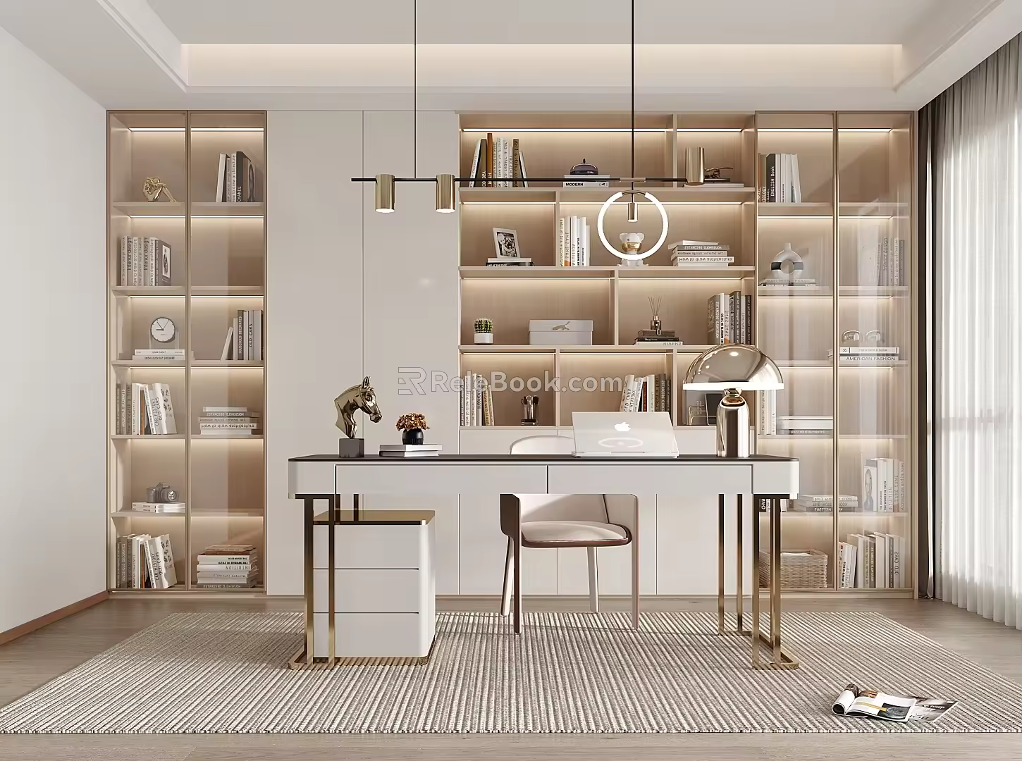 Study bookcase desk and chair 3d model