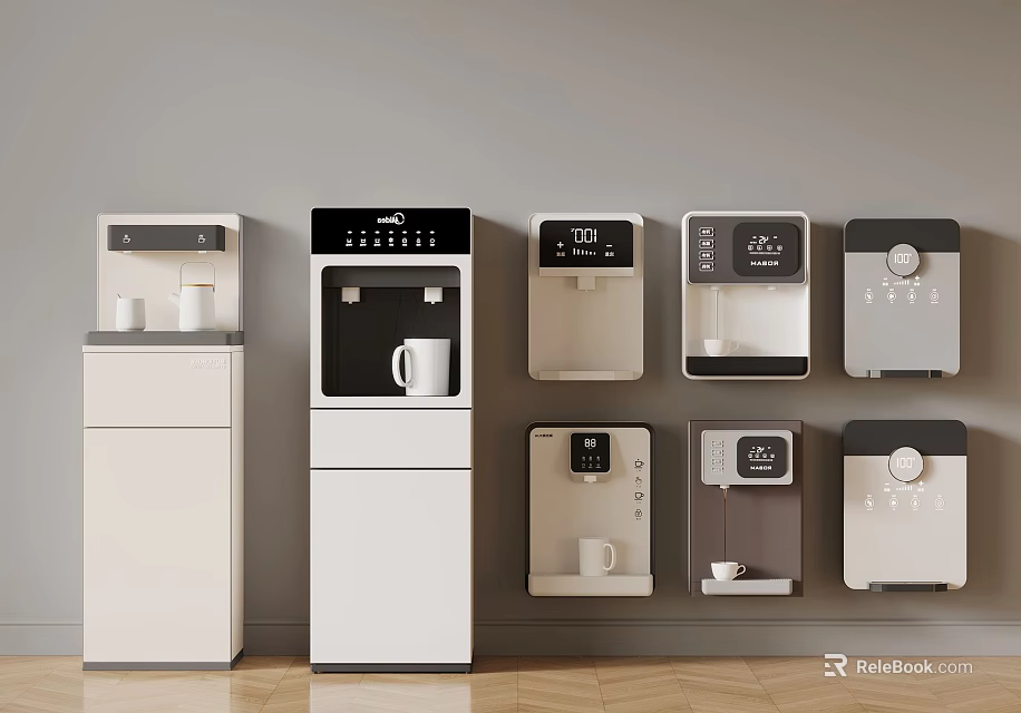 Modern Water Dispensers and Coffee Machines Floor Standing Wall Mounted Sleek White Gray Design 3d model 