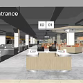 Spacious Supermarket Department Store Interior With Entrance Self-service Checkout Counters And Product Shelves