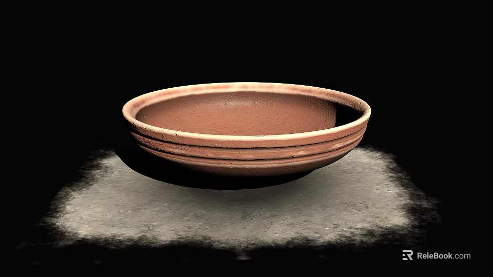 Textured Brown Ceramic Bowl Tableware Set Featuring Circular Patterns On Gray Mat 3d model