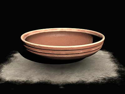 Textured Brown Ceramic Bowl Tableware Set Featuring Circular Patterns On Gray Mat 3d model