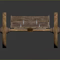 Rustic Wooden Cart With Large Wheels Long Handle And Wooden Planks