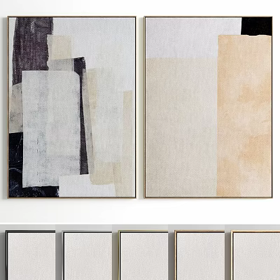 Modern Abstract Diptych Painting With Minimalist Neutral Tones And Geometric Color Blocks 3d model