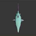 Turquoise Long Snouted Fish with Purple Fins and Sleek 3D Model Design