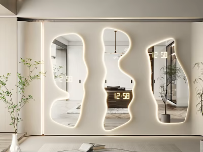 Modern Irregular Shaped LED Lit Wall Mounted Mirrors For Decorative Interior 3d model