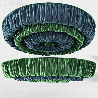 Elegant Green And Navy Blue Velvet Ceiling Drapery With Layered Ruffled Design 3d model