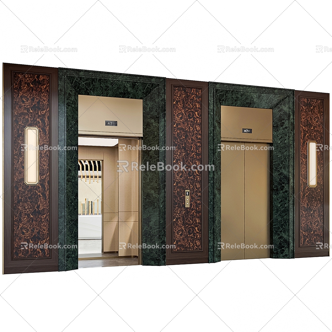 European-style two-door elevator hall 3d model