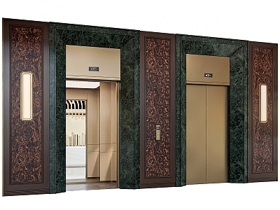 European-style two-door elevator hall 3d model